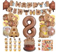 AUNGKWANG 99 Piezas Globos de Capibara Cumpleaños 1-12 Años Set, Capibara Decoración De Cumpleaños, Globos, Pegatinas, Pancartas y Decoraciones Pasteles, Fiesta De Cumpleaño Infantil