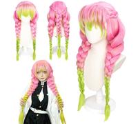 AUNGKWANG Anime Kanroji Mitsuri Cosplay Peluca, Pelucas Mujer con Flequillo, Peluca de Cabaret para Cosplay Fiestas Carnaval Halloween