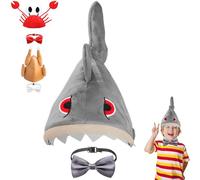 AUNGKWANG Gorra Sombreros Fiesta Halloween, Sombrero de Tiburón, Disfraz Gracioso, Sombrero de Tiburón Traer Pajarita para Adulto Niños y Chico Chica Fiestas de Carnaval Navidad