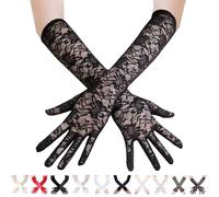 AUNGKWANG Guantes Encaje Negro, Guantes Largos Negros, Años 20 Vintage Encaje Guantes, Adecuado para Ópera, Accesorios para Disfraces de Fiesta de Boda, Longitud del Codo 40cm