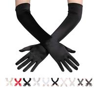 AUNGKWANG Guantes Mujer Negro, Guantes Largos Negros, Años 20 Vintage Guantes, Adecuado para Ópera, Accesorios para Disfraces de Fiesta de Boda, Longitud del Codo 40cm