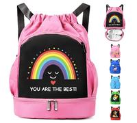 AUNGKWANG Niños Mochila de Fitness, Deportiva Impermeable Bolsa de Playa, Bolsa para Viajes de Gimnasio, Adecuado Chico Chica Bolsas Deport, Mochila Con Cordón Arcoíris, Rosa