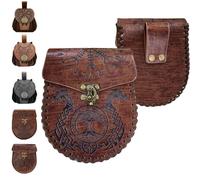 AUNGKWANG RiñOnera Retro NóRdica, RiñOnera NóRdica Relieve, Vikingos, para Hombres Y JóVenes, RiñOnera NóRdica En Relieve TóTem Doble DragóN para Raves De Cosplay Y EspectáCulos De Disfraces, MarróN