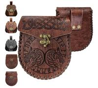 AUNGKWANG RiñOnera Retro NóRdica, RiñOnera NóRdica Relieve, Vikingos, para Hombres Y JóVenes, RiñOnera NóRdica En Relieve TóTem Doble Lobo para Raves De Cosplay Y EspectáCulos De Disfraces, MarróN