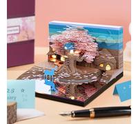 Auniq 2026 Calendario de escritorio 3D Bloc de notas con luces, 3D Calendario Semanal Casa del árbol 2026 Calendario piezas de tiempo Tallado de papel DIY 3D Arte Artesanía Regalo Navidad Año Nuevo