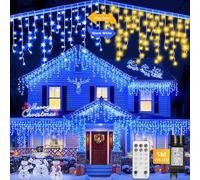 Auniq LED Cadena de luces de carámbano Exterior con mando distancia, 5M 216 LED Navidad Cortina Luces 11 Modos Guirnaldas Carámbano Luces con 5M cable Decoración Fiesta Navidad (Azul & Blanco Cálido)