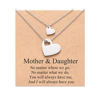 Aunis Mothers Day Gifts Mother Daughter Necklace 2/3 Sets Matching Hearts Jewellry Gifts for Mom Mummy Daughters, 45 cm / 116 cm, Acero inoxidable, Sin gemas.
