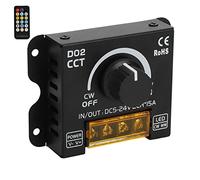 AUNMAS Atenuador de Luz LED de Hierro PCB Atenuador de Luz de 2 Canales CC de 5 V a 24 V con Perilla Codificadora de 360 grados y Control Remoto para Tira de LED, Hogar, Dormitorio, Cocina, Barra