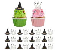 AUNMAS Juego de 12 Mini Sombreros de Bruja y Adornos para Tartas con, Sombreros de Mago de PVC con Coronas de Aleación de Zinc, Decoraciones para Magdalenas, Suministros para Fiestas (SILVER)
