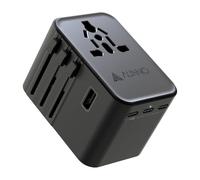 AUNNO - Adaptador de enchufe universal, adaptador de viaje de 30 W con 3 USB-C y 2 USB-A, con doble fusible de seguridad para Europa, Reino Unido, Estados Unidos, adaptador de enchufe a Francia