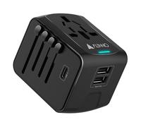 AUNNO Adaptador de viaje en todo el mundo, adaptador de enchufe de viaje con 2 puertos USB-C y 2 puertos USB, así como dos enchufes adicionales de Estados Unidos de 2 pines, adaptador de Reino Unido a