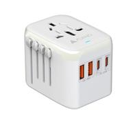 AUNNO Universal Travel Adapter, PD 20 W Fast Charging Plug Adapter with 2 USB-C and 2 USB-A Ports, All in One Travel Adapter for Europe, UK, US, Australia, etc