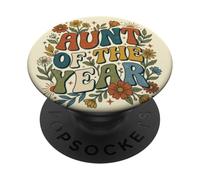 Aunt of The Year Retro Floral Auntie PopSockets PopGrip Adhesivo