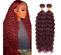 AuokMar 24 24 Inch #99j Burgundy Water Wave Bundles Human Hair Premium Unprocessed Water Wave Cabello humano Extensions Double Weft Brazilian Remy Hair Extensions For Women 50g/Bundle