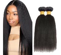AuokMar 26 26Pulgada Tejiendo el pelo de los brasileño Natural Black Bundle Human Hair Extension Machine Double Weft Weave Yaki Straight Human Hair Tejiendo Cabello Natural 50g/Bundle 2 Bundle
