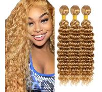 AuokMar #27 Honey Blonde Water Wave Bundles Human Hair Premium Unprocessed Blonde Water Wave Cabello humano Double Weft Brazilian Remy Hair Extensions 3 Bundle Total 150g 20 20 20 Inch