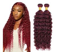 AuokMar 28 28 Inch #99j Burgundy Water Wave Bundles Human Hair Premium Unprocessed Water Wave Cabello humano Extensions Double Weft Brazilian Remy Hair Extensions For Women 50g/Bundle