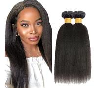 AuokMar 28 28 Inch Natural Black Yaki Straight Bundles Human Hair Premium Unprocessed Yaki Straight Cabello humano Extensions Double Weft Brazilian Remy Hair Extensions For Women 50g/Bundle