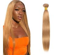 AuokMar 28 Inch #27 Honey Blonde Straight Human Hair Bundle Unprocessed Brazilian Straight Cabello humano Extension Double Weft Remy Hair Extension For Women 50g/pc