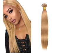 AuokMar 32 Inch #27 Honey Blonde Straight Human Hair Bundle Unprocessed Brazilian Straight Cabello humano Extension Double Weft Remy Hair Extension For Women 50g/pc