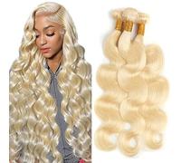 AuokMar 32 pulgadas Cabello humano Body Wave Hair Extension sin procesar Brazilian Remy Hair Double Weave #613 Light Blonde Minimal Tangle&Shedding 2 paquetes Tatal 150 g