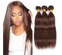 AuokMar 34 34 34 Pulgada #4 Chocolate Brown Straight Bundles Human Hair Premium Unprocessed Straight Cabello humano Double Weft Brazilian Remy Hair Extensions 3 Bundle Total 150g