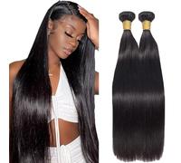AuokMar 34 34 Pulgada Natural Black Straight Bundles Human Hair Premium Unprocessed Straight Cabello humano Extensions Double Weft Brazilian Remy Hair Extensions For Women 50g/Bundle