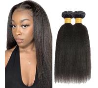 AuokMar 34 34Pulgada Tejiendo el pelo de los brasileño Natural Black Bundle Human Hair Extension Machine Double Weft Weave Yaki Straight Human Hair Tejiendo Cabello Natural 50g/Bundle 2 Bundle