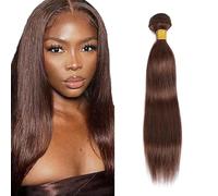 AuokMar 34 Pulgada #4 Chocolate Brown Straight Human Hair Bundle Unprocessed Brazilian Straight Cabello humano Extension Double Weft Remy Hair Extension For Women 50g/pc