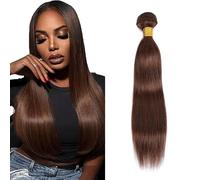AuokMar Extensiones de cabello humano recto de 30 pulgadas, color marrón chocolate, sin procesar, extensiones de cabello humano brasileño, doble trama, 50 g/pc