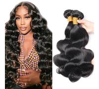 AuokMar Tejiendo el pelo de los brasileños Natural Black Bundle Human Hair Extension Machine Double Weft Weave Body Wave Human Hair Tejiendo Cabello Natural 50g/Bundle 3 Bundle 30 30 30Pulgada