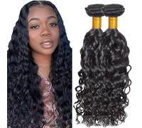 AuokMar Tejiendo el pelo de los brasileños Natural Black Bundle Human Hair Extension Machine Double Weft Weave Water Wave Human Hair Tejiendo Cabello Natural 50g/Bundle 2 Bundle 30 30 Pulgada