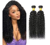 AuokMar Tejiendo el pelo de los brasileños Natural Black Bundle Human Hair Extension Machine Double Weft Weave Kinky Curly Human Hair Tejiendo Cabello Natural 50g/Bundle 2 Bundle 34 34 Pulgada