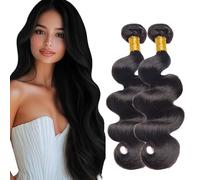 AuokMar Tejiendo el pelo de los brasileños Natural Black Bundle Human Hair Extension Machine Double Weft Weave Body Wave Human Hair Tejiendo Cabello Natural 50g/Bundle 2 Bundle 34 34 Pulgada