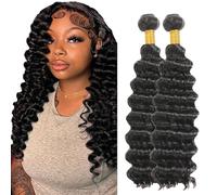 AuokMar Tejiendo el pelo de los brasileños Natural Black Bundle Human Hair Extension Machine Double Weft Weave Deep Wave Human Hair Tejiendo Cabello Natural 50g/Bundle 2 Bundle 30 30 Pulgada