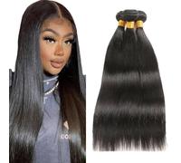 AuokMar Tejiendo el pelo de los brasileños Natural Black Bundle Human Hair Extension Machine Double Weft Weave Straight Human Hair Tejiendo Cabello Natural 50g/Bundle 3 Bundle 30 30 30 Pulgada
