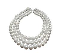 AUOQKQUT 17.5"-22.5" 3 Strands 11mm-15mm White Sea Shell Pearl Graduated choker Necklace Wedding for women