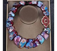 AUOQKQUT 19" Heavy Top-Drilled Mix Color Red Agate Red Connector Necklace Black Clasp For Women