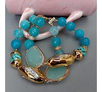 AUOQKQUT 2 Rows Blue Faceted Agate Cultured White Biwa Pearl Crystal Bracelet lady Jewelry
