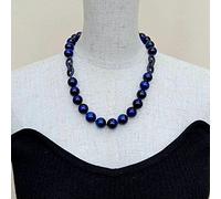 AUOQKQUT 20'' 14mm Round Blue Tiger Eye pave Ring Chain Connector Necklace casual style for women