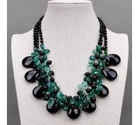 AUOQKQUT 20" 3 Strands Gems Green Crystal Black Stone Necklace Necklace Lady Jewelry Gifts