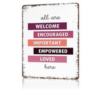 AUOQKQUT All Are Welcome Here Equality Kindness Metal Sign 12x8 Inch | tin plaque with pre drilled holes easy
