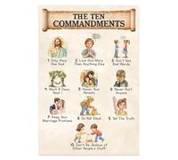 AUOQKQUT Christian Kids Wall Art - Ten Commandments Scripture Poster, Easy to Understand Learning Chart for Children's Room & Sunday School Classroom Unframed,16x24inch(40x60cm)