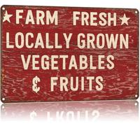 AUOQKQUT Distressed Metal Tin Sign Farm Fresh Vegetables Farmers Market Poster for Workshop Gym Laundry Room 8 X 12 in