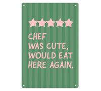 AUOQKQUT Funny Chef Quote Metal Tin Sign Chef Was Cute Would Eat Here Again Food Review Humor Kitchen Wall Plaque 8 X 12 inch