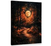 AUOQKQUT Gothic Autumn Wall Decor, Dark Forest & Harvest Moon Canvas Art, Spooky yet Cozy Print for Halloween, Fall & Cottagecore Aesthetic Framed,08x12inch(20x30cm)