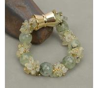AUOQKQUT Green Prehnite Quartz Real Gems Stone Necklace Bracelet Sets For Lady Gifts (Bracelet)