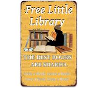 AUOQKQUT Little Library Vintage Tin Sign Rustic Book Exchange Wall Decor for Porch Reading Nook Cafe 8 X 12 in