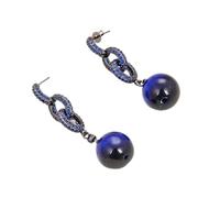 AUOQKQUT Round Blue Tiger Eye Colbalt Pave Ring Earrings