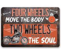 AUOQKQUT Two Wheels Move The Soul Motorcycle Quote Vintage Metal Tin Sign Biker Garage Wall Decor Indoor Outdoor Man Cave Gift 8 X 12 inch